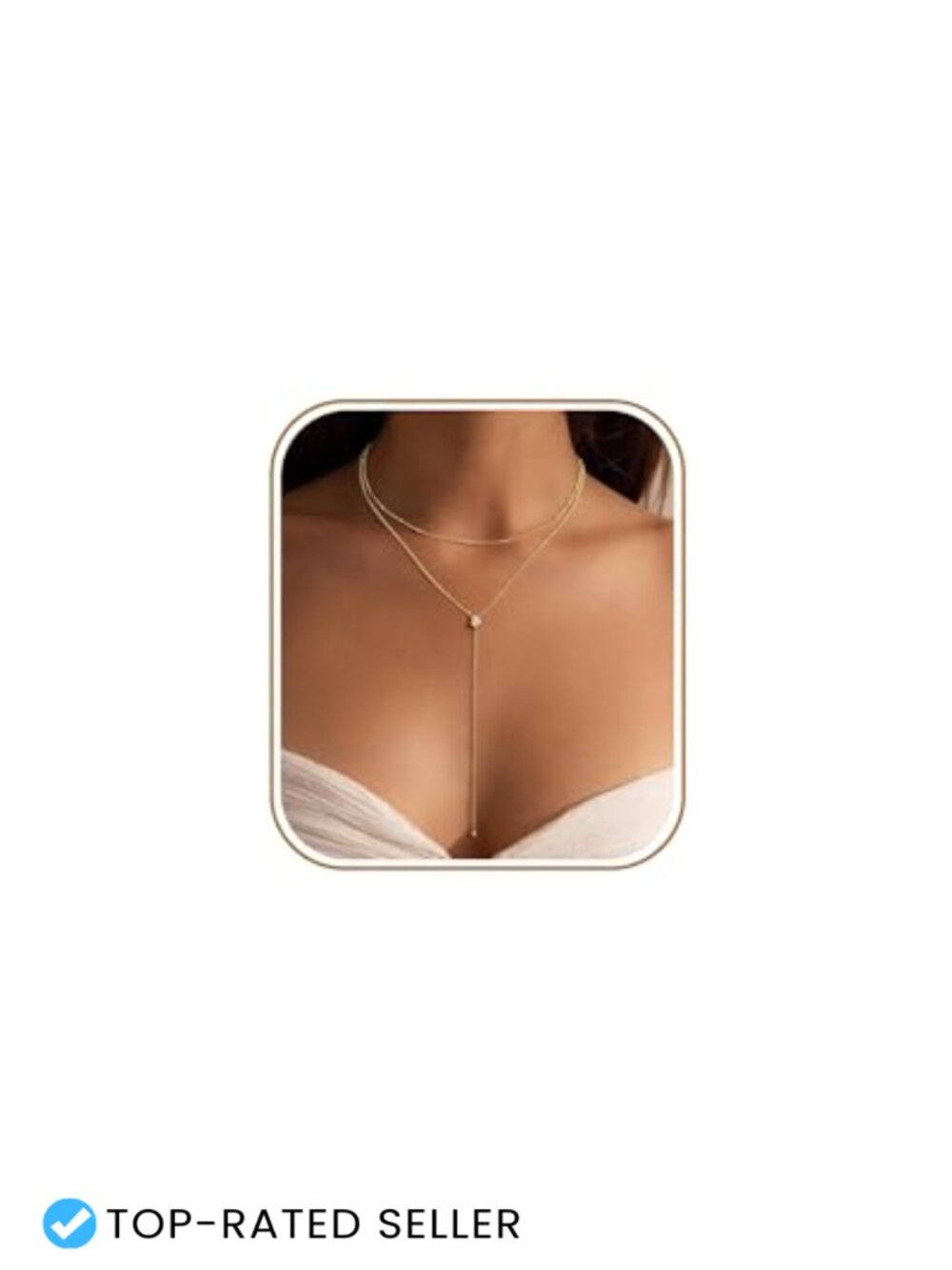 14k Gold Plated Dainty Lariat Necklace Y-Shaped Layered Long Necklace with CZ
